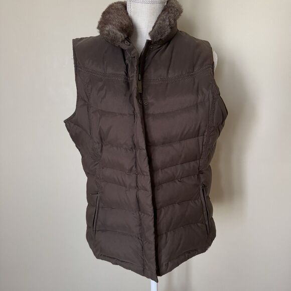 Vtg Eddie Bauer Goose Down Vest with Faux Fur Collar Women's Size Large‎ - Picture 1 of 9